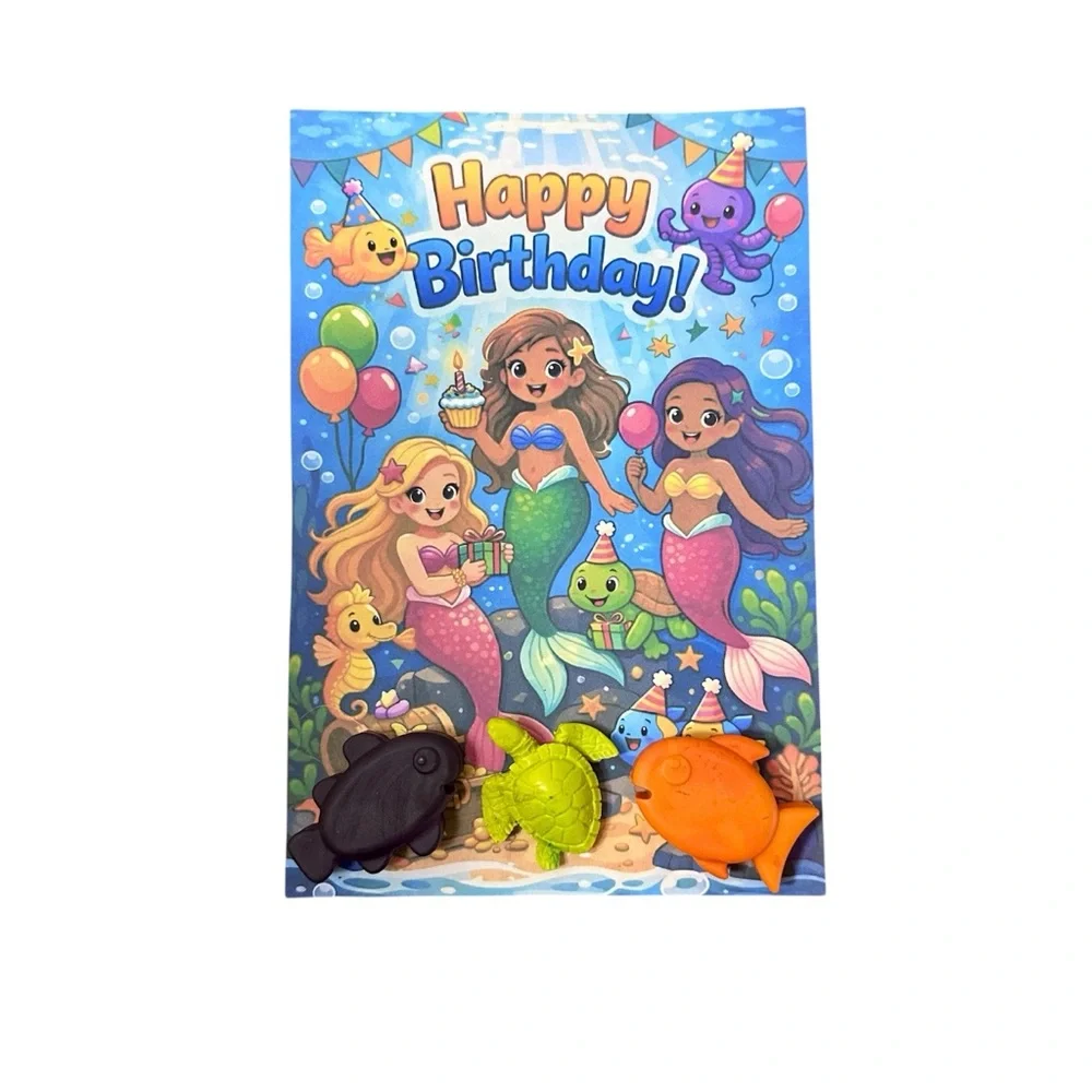 Handmade Mermaid Themed Crayon Birthday Card NEW
